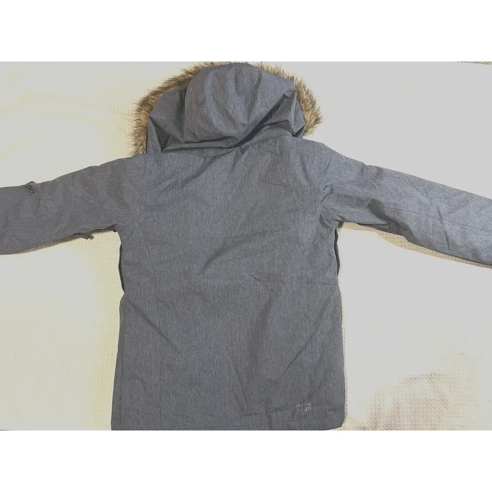 PWDR Room Blue Youth Girl Large Heathered Faux Fur Hood Ski Winter Snowboard Coa